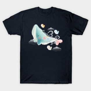 blue whale flying sky T-Shirt